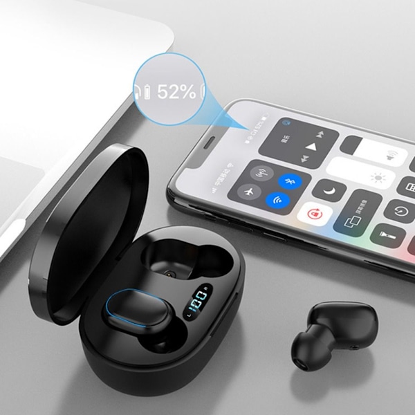 E7S trådlöst headset Bluetooth hörlurar SVART Black
