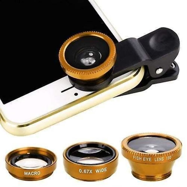 Vidvinkel Kameralins Tre-i-ett Fisheye Clip-Lins För Mobiltelefon Blue