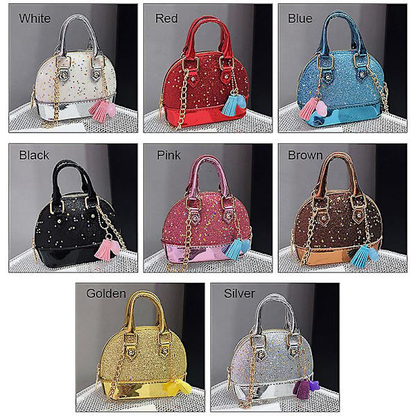Trendig Glitter Axelväska för Barn Mini Flickor Crossbody Handväska Plånbok White