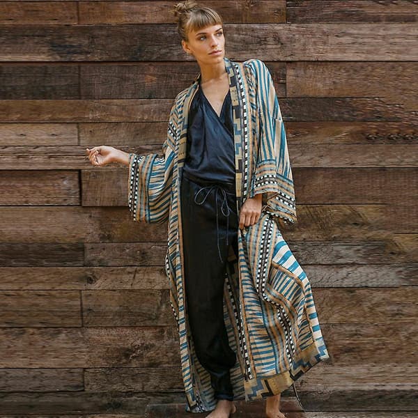 Geometrisk mønstret oversized kimono-cardigan for kvinner til strandbruk
