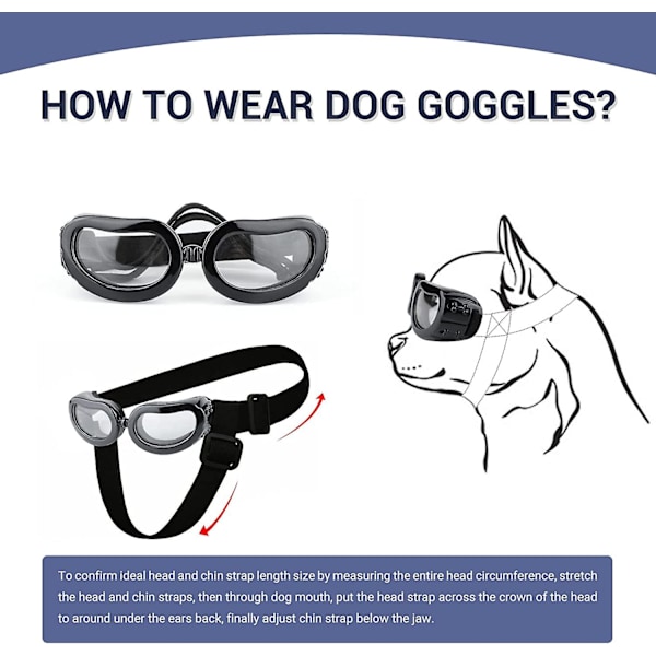 Hundsolglasögon liten ras, UV-skydd små hundglasögon, vindtäta dammtäta små glasögon med justerbara remmar Black-Clear