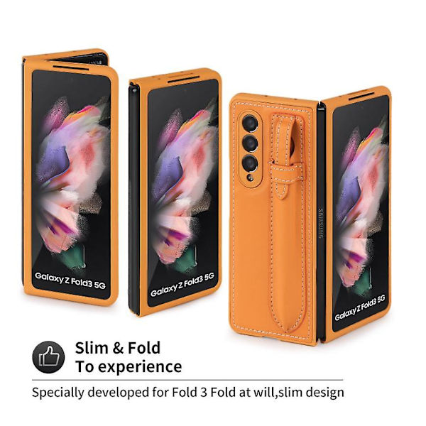 Läderfodral för Galaxy Fold 3 5g med S-pennhållare Yellow Brown