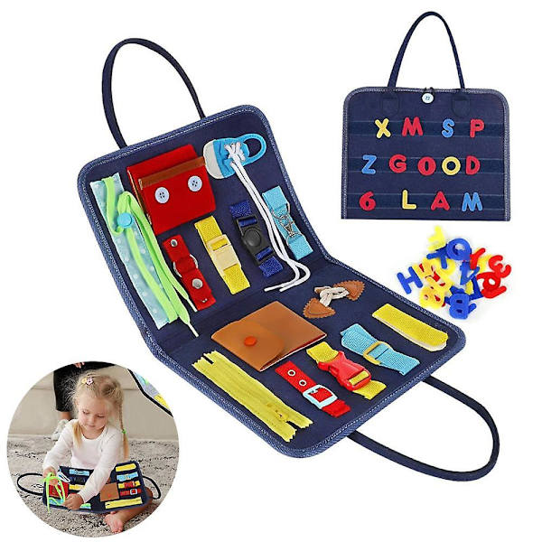 Montessori Leker for Barn Baby Aktivitetsbrett Spenne Trening Essensielt Pedagogisk Sensorisk Brett blue