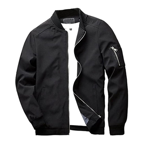 Flight Bomber Jakke Mode Afslappet Lynlåslukning Trendy Jakker Frakke Mænd Black 2XL