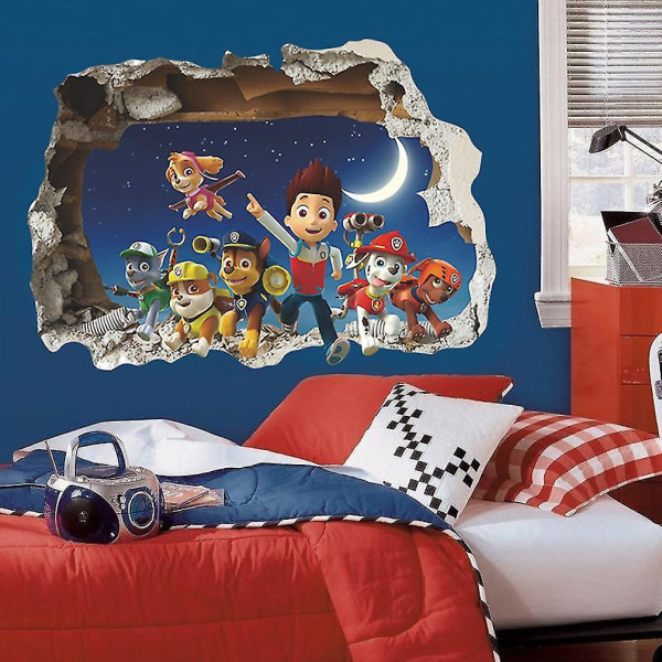 Väggdekor 3d trasig vägg tecknad Paw Patrol barnrum