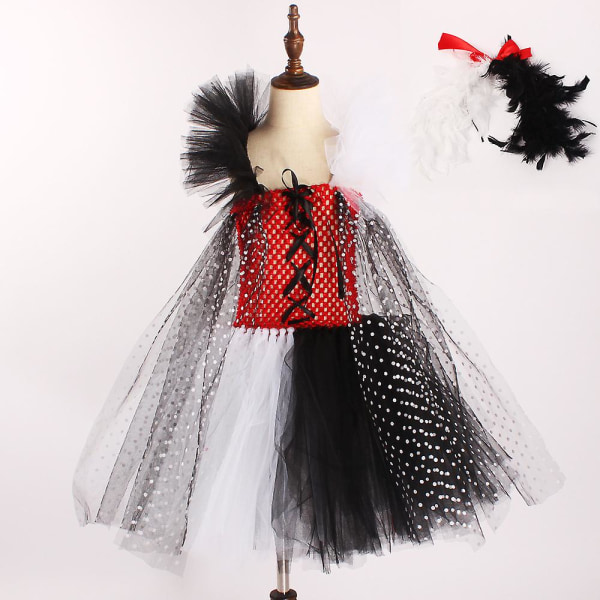 Cruella De Vil Girls' With Headdress Halloween Balett Tutu Polka Dot Party Dress XXL