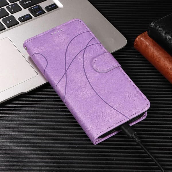 [LCS]For Honor Magic7 Lite 5G Plånboksfodral Läder Telefonfodral Stativ med Böjd Linjedesign Light Purple