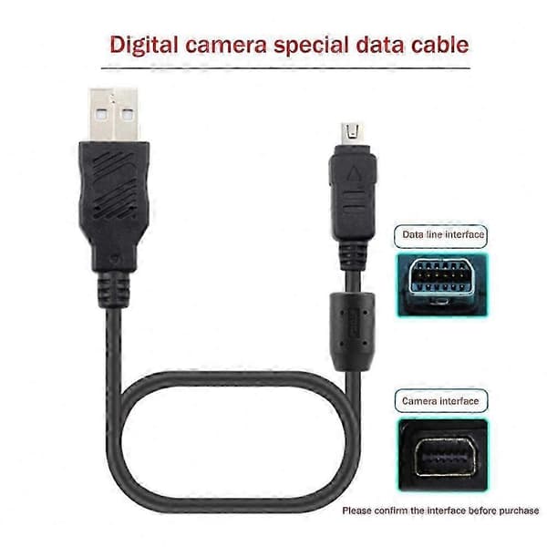 12-nastainen kameran USB-datakaapeli Olympukselle - Yhteensopiva E-PL7, E-PL1/2/3/5/8, EM5, E-M10Ii, EM1, CB-USB5, CB-USB6 kanssa Black