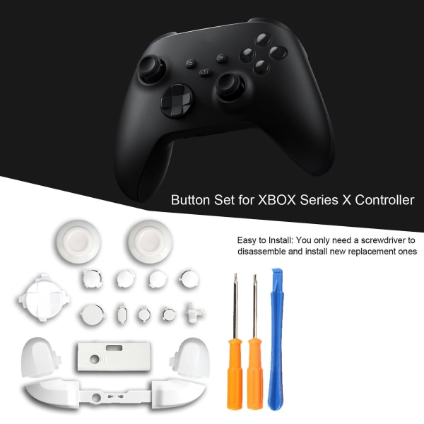 Udskiftningssæt til Xbox Series X controller LB RB bumpers trigger knapper guide knap med skruetrækker spil tilbehør White