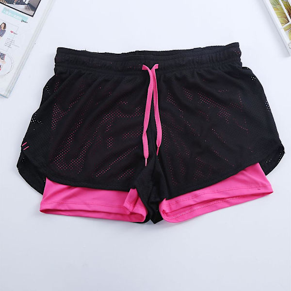 Dame Sport Fitness Yoga Shorts 2 I 1 Hurtigtørkende Atletisk Løping Jogging Elastisk Midje Shorts M