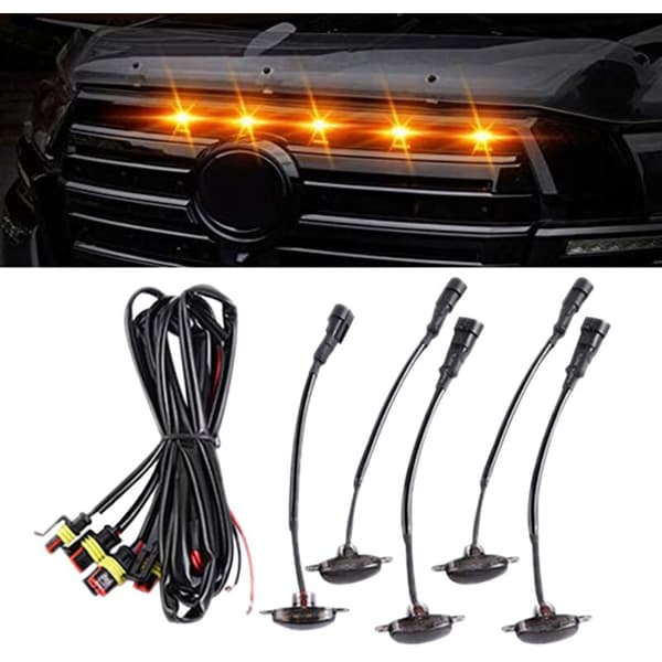 5 stk. LED-forlygter til bilgrill, passer til Durango 2011-2021, grill, LED, gule lys, sort linse