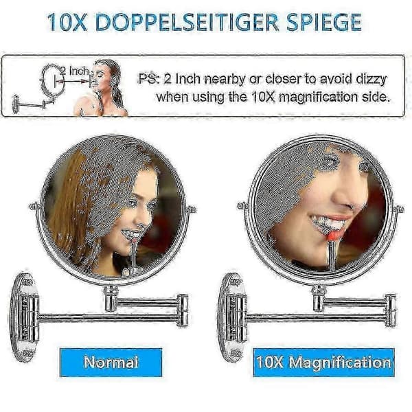 Veggmontert Speil LED med 10x Forstørrelse, 360 Sving