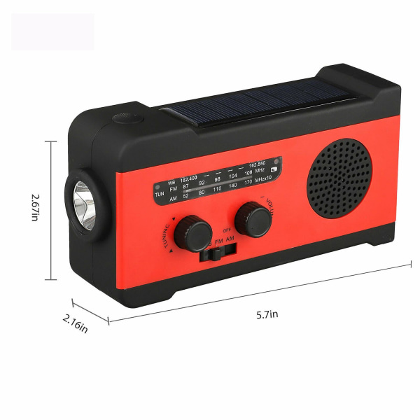 Nödladdare med Solceller, Vevradio, Väderradio, Laddare och Ficklampa