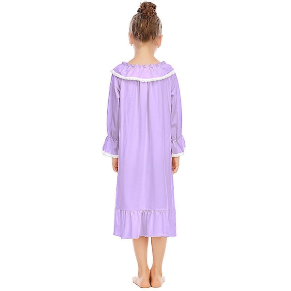 Flickans nattlinne långärmad prinsesspyjamas klänning purple 130cm