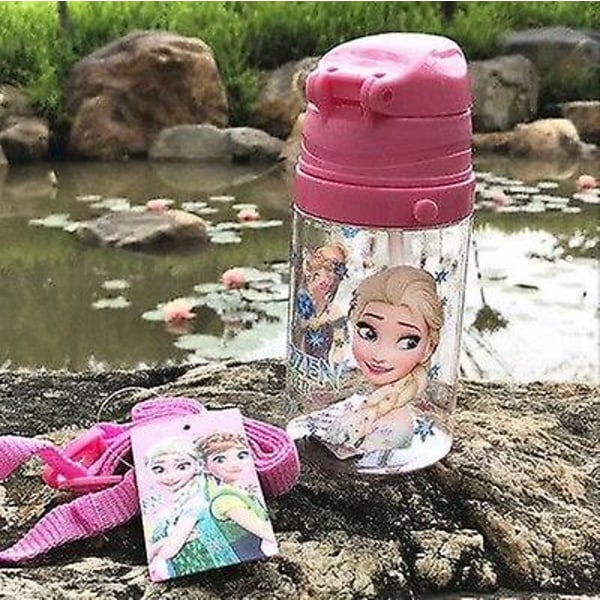 Flickor Prinsessan Frozen Elsa Anna Vattenkoppar Med Halm Student Utomhus Cartoon Cup Barn Drink Cup