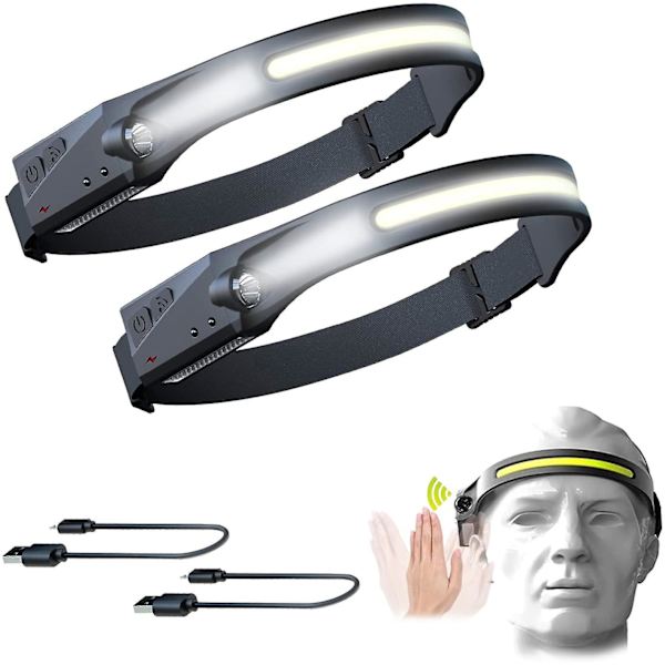 90000lm Liiketunnistimella varustettu otsalamppu Cob Led -otsavalo USB Ladattava otsavalaisin Lanterna Cob -työvalo 2pcs