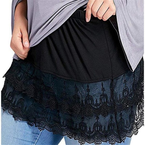 Skjortförlängare Justerbar skiktning Fake Tops Nedre Sweep Fåll med elastiskt midjeband Minikjol Black 2XL