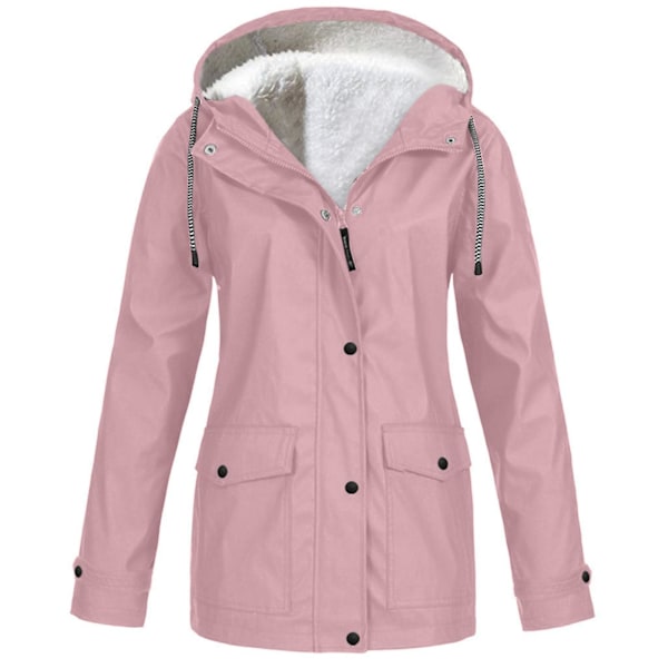 Dame Efterår Og Vinter Plus Fleece Jakke Udendørs Bjergbestigningstøj Hættejakke Lynlås Og Pink M