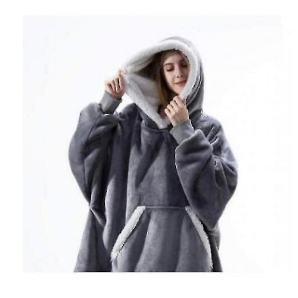 Tykk pyjamas for kvinner kan brukes som kasjmir-koseteppe, avslappet plysjgenser med hette for hjemmebruk grey