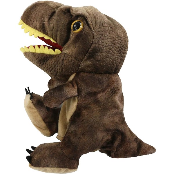 Plysch dinosauriehanddocka T-rex stoppad leksak Öppen rörlig mun för kreativa rollspel Present för barn Småbarn på födelsedag jul, 10,5'' (stil 1) Brown