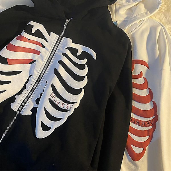 Skelet Zip Up Hættetrøje Til Kvinder Mænd Skelet Jakke Efterår Forår Sweatshirt White M