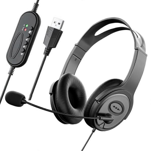 Call Center Headset Stereo Hovedtelefoner med Støjreducerende Mikrofon til Zoom Skype Office Call Ce Black