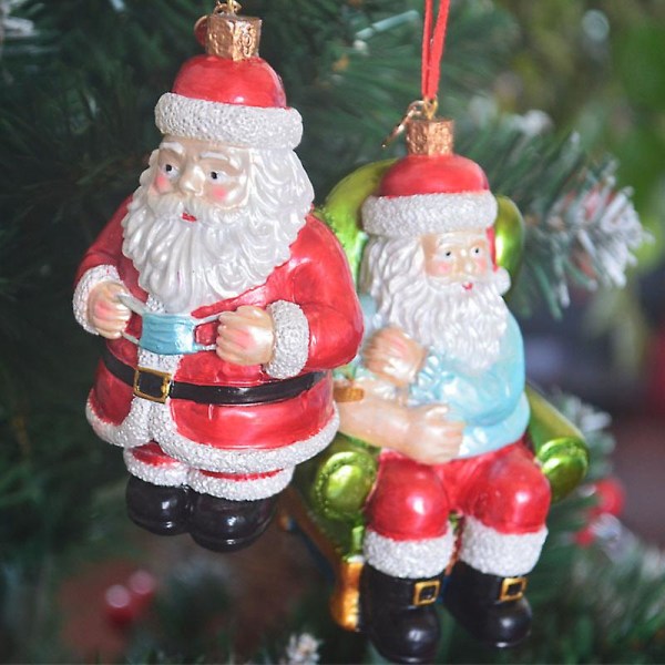 Julgransprydnader: Sortiment av jultomtar, munblåsta glasornament för julgranen SET1