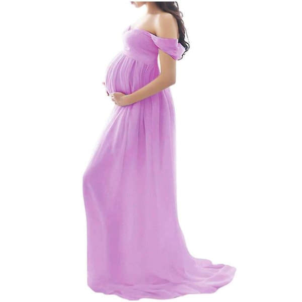 Gravidklänning för chiffongklänning Split Front Maxi Gravidklänningar purple L