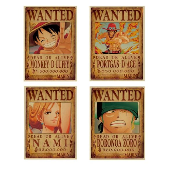 Affischlott om 4 One Piece Wanted 51 x 35,5 cm