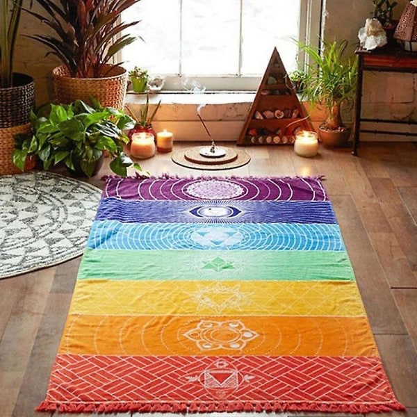 Regnbue Boho Strandmatte Mandala Teppe Stripete Vegghengt Gobelin Skjerf Yogamatte 15cm X 7cm