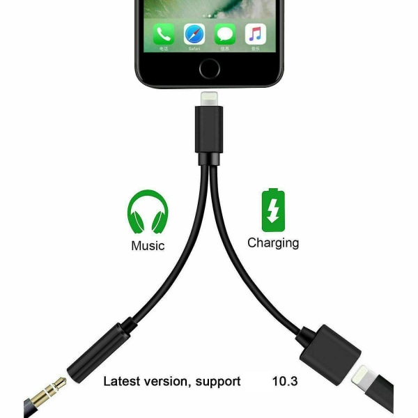 2-i-1 3,5 mm Audio Hörlurar Aux Adapter Laddarkabel för Iphone Xs Max Xr 7 8 +