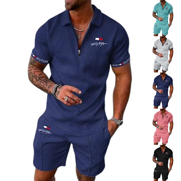 Herre Casual Sæt Sportstøj Gym Fitness Sæt Mode Sommer Kortærmet T-shirt Shorts Sæt Herre Sportstøj Træningsdragt Marineblå M Navy blue