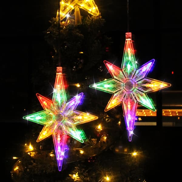 [LCS] 2-pack Star Projector Suction Cup String Lights - Battery Operated - Ceiling/Wall/Window Hanging Lights with Warm White Glow, Plastic Room, Christmas, [DB] 2pcs