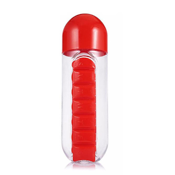 Pillerirasia ja juomapullo 600ml Ilmainen matka 7 päivän pillerikuppi 2-in-1 juomapullo pillerijärjestäjällä Red