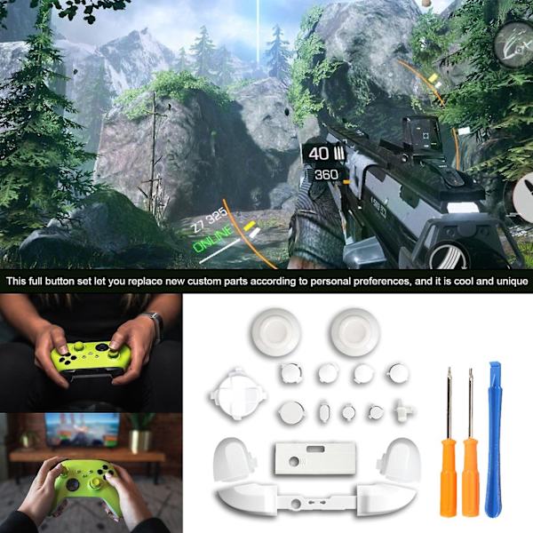 Udskiftningssæt til Xbox Series X controller LB RB bumpers trigger knapper guide knap med skruetrækker spil tilbehør White