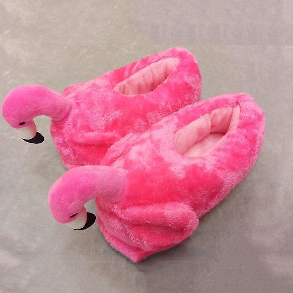 Vinter Tecknad Flamingo Dam Tofflor Pälsiga Varma Skor