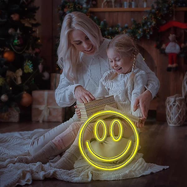 Smiley Face Skylt LED Neon Ljus Gul Nattlampa USB-driven Partydekor