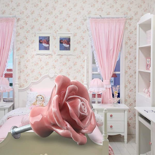 [LCS]2 stk rosa blomsterknotter runde retro skuffehåndtak