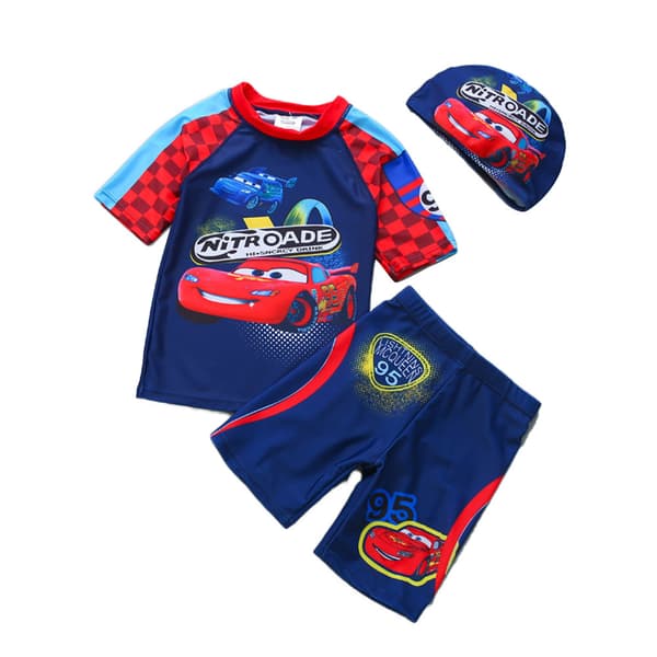 [LCS] Guttebadeklær med badehette - Trykte sommerstrandshorts for barn - 3-delt badeklær for gutter - Surfing Blå 130cm Blue