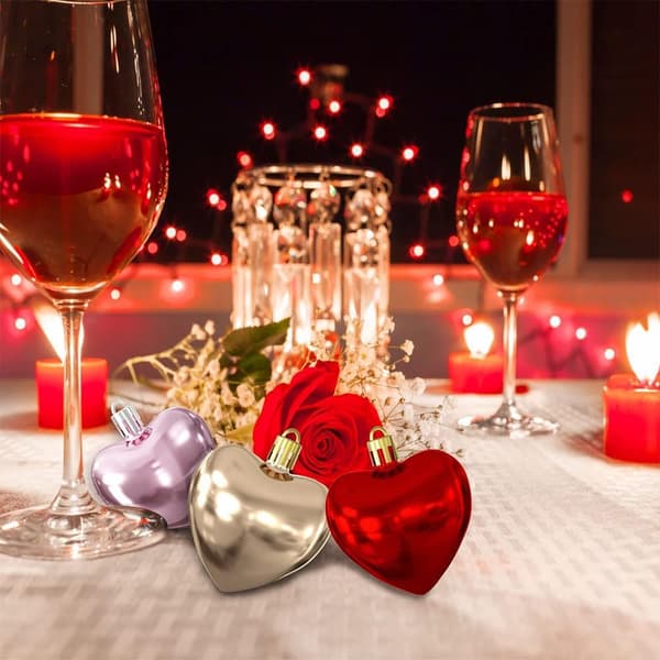 12 Røde Hjerteformede Julekuler, Glansfulle og Matte Hjerteformede Julekuler for Valentinsdagdekorasjoner, Hjerteformede{AZC}