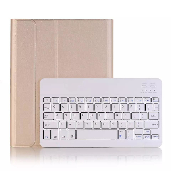 Bluetooth-tangentbordsfodral kompatibelt med Samsung Galaxy Tab S6 Lite 10.4\" 2020 (sm-p610/sm-p615) med bakgrundsbelysning Gold