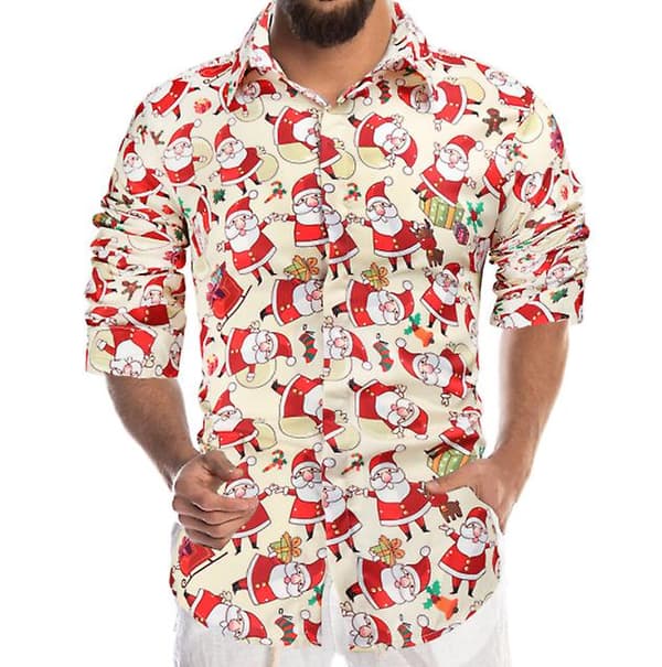 [LCS] Julemandsfest langærmede skjorter med knapper til mænd 4XL