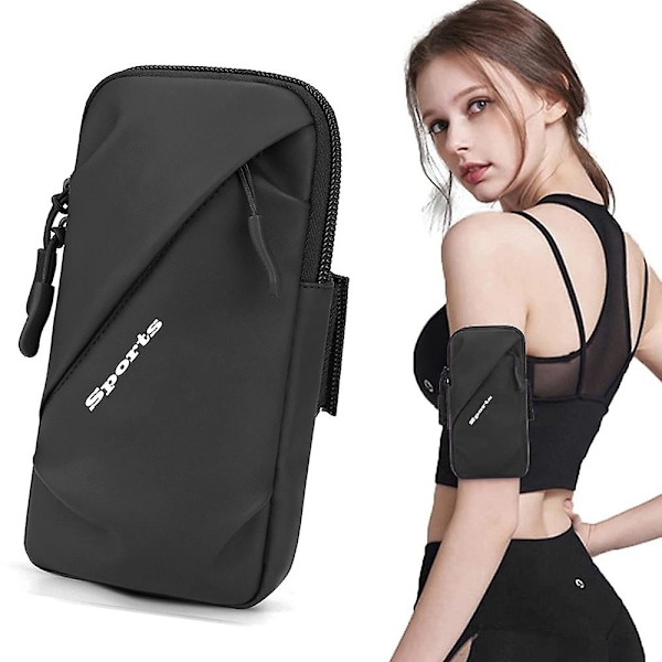 Sportarmband Svart Pu Unisex Armband Telefonhållare Fodral Black