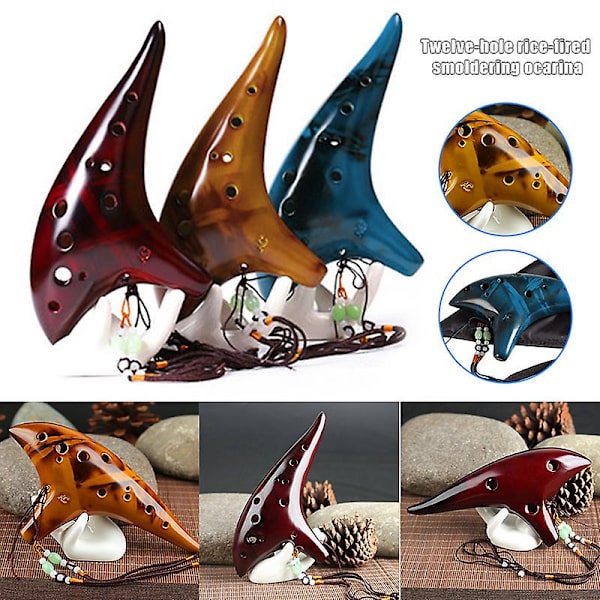 12 Håls Rökt Ocarina Ubåtsstil Musikinstrument Musikälskare Nybörjarinstrument Blue