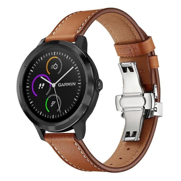 [LCS]20mm Top-layer koskind ægte læder urrem erstatning til Garmin Vivoactive 3 Vivom Multicolor Silver+Brown