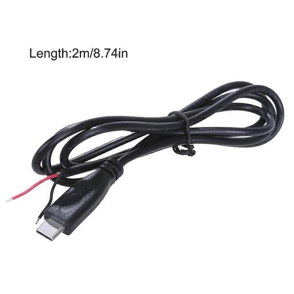 [LCS]USB C han til 2-polet strømkabel Type C åben ende pigtail-ledning 5V 3A [Db] 2m 2m Straight head