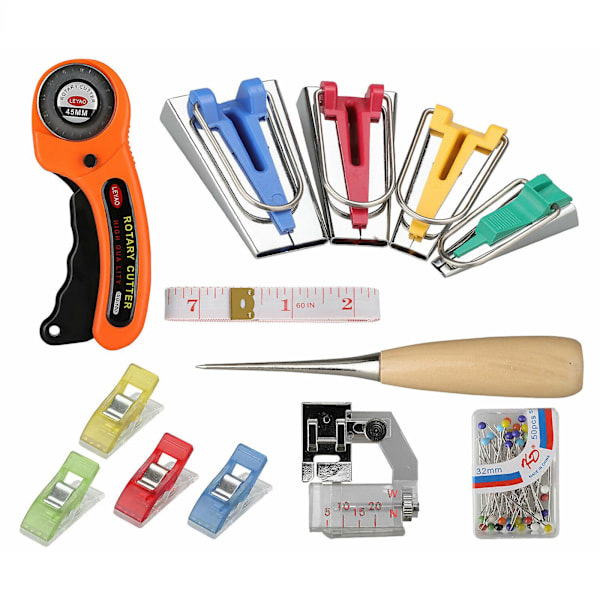 Stof Skråbånd Tape Maker Kit Binderfod Syning & Quilting + Roterende Kniv