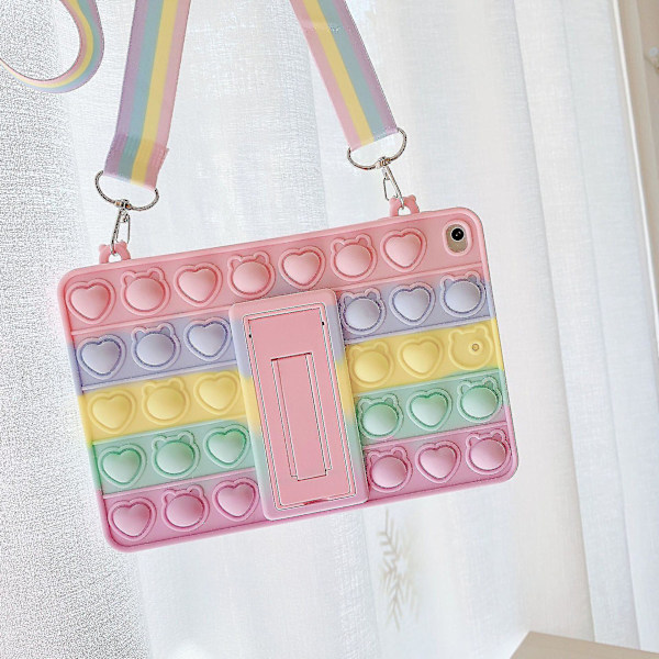 Pop-it Push Bubble Fidget Leksak Silikon Sött Fodral För Ipad Med Snodd & Hänge pro11
