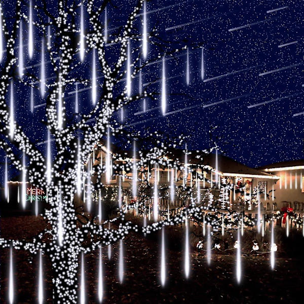 Regndråpe Lys For Juledekorasjon, Julelys Utendørs 12 Tommer 8 Rør white