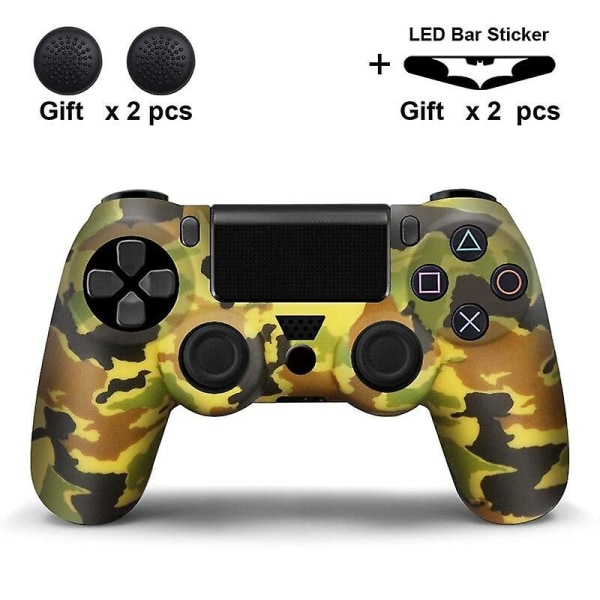 Silikongummifodral för Sony Playstation 4 PS4-kontroller, skyddsskal för PS4 Pro Slim gamepad-kontroller med tumgrepp Camo yellow